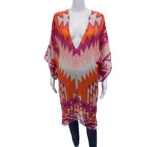 Theodora & Callum Women's V-Neck Asymmetrical Hem Multicolor Tunic Size M